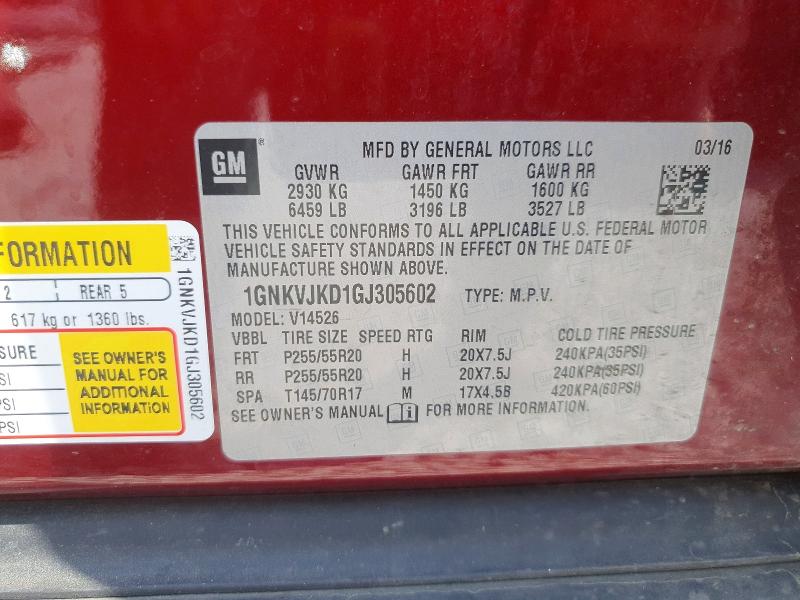 67150106 :رقم المزاد ، 1GNKVJKD1GJ305602 vin ، 2016 Chevrolet Traverse مزاد بيع