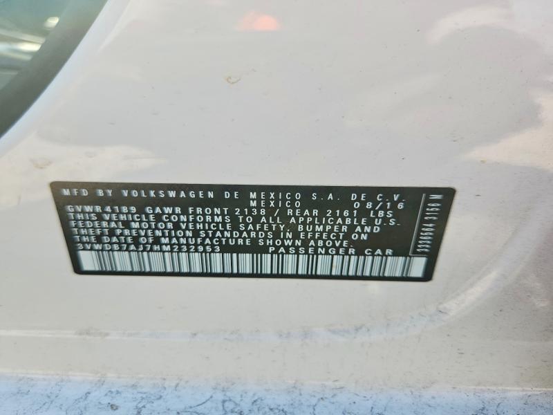 2017 Volkswagen Jetta მანქანა იყიდება აუქციონზე, vin: 3VWDB7AJ7HM232953, აუქციონის ნომერი: 69562346