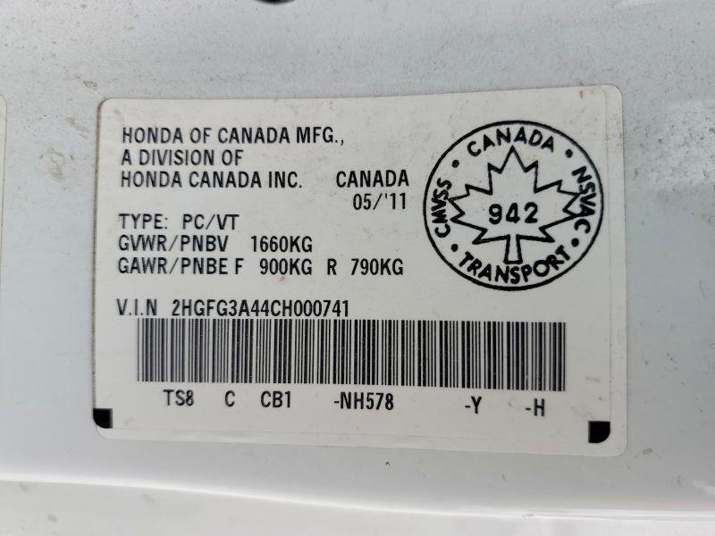 67782886 :رقم المزاد ، 2HGFG3A44CH000741 vin ، 2012 Honda Civic مزاد بيع