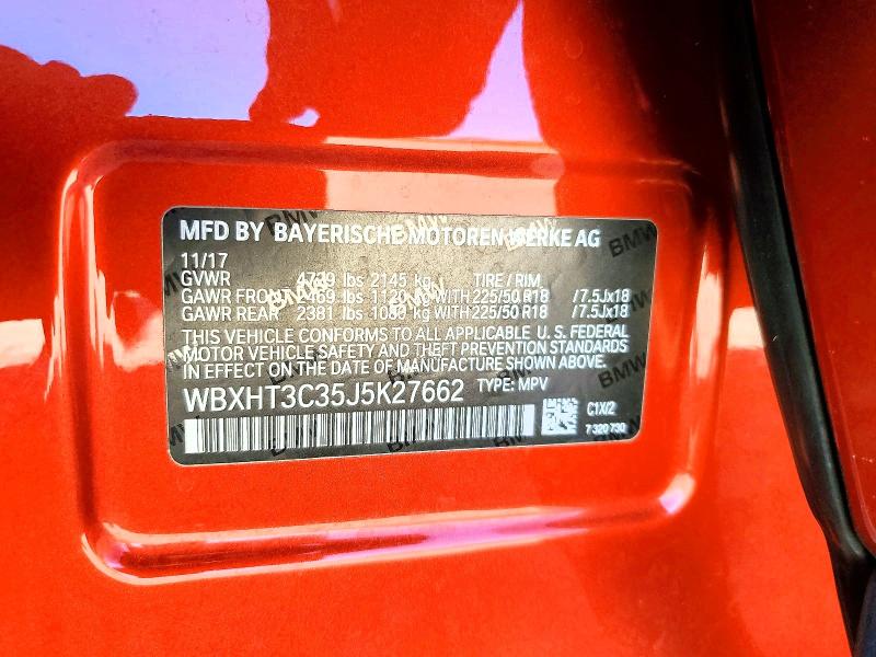 2018 Bmw X1 მანქანა იყიდება აუქციონზე, vin: WBXHT3C35J5K27662, აუქციონის ნომერი: 70674756