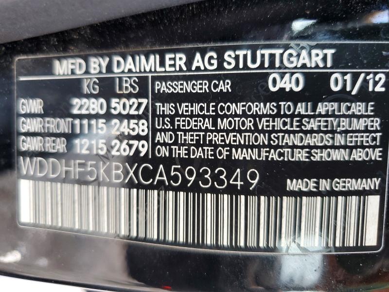 Aukcja sprzedaży 2012 Mercedes-benz E, vin: WDDHF5KBXCA593349, numer aukcji: 69898946