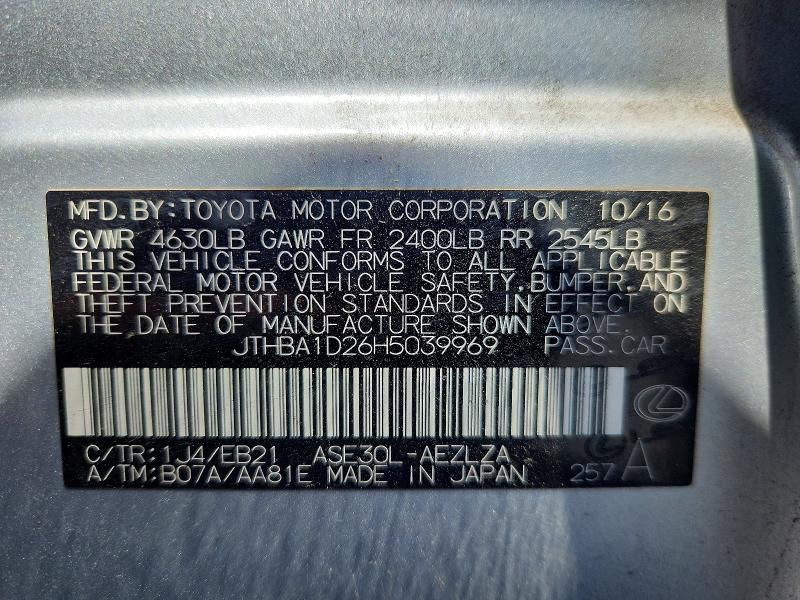 68883086 :رقم المزاد ، JTHBA1D26H5039969 vin ، 2017 Lexus Is مزاد بيع