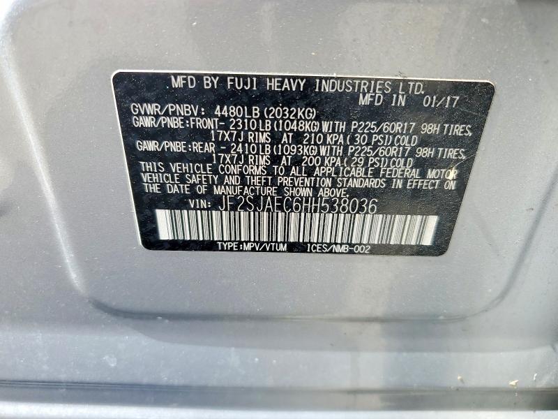 Aukcja sprzedaży 2017 Subaru Forester, vin: JF2SJAEC6HH538036, numer aukcji: 69002646