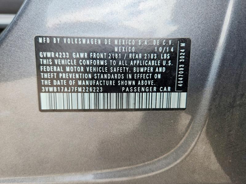 2015 Volkswagen Jetta მანქანა იყიდება აუქციონზე, vin: 3VWB17AJ7FM226223, აუქციონის ნომერი: 69826536
