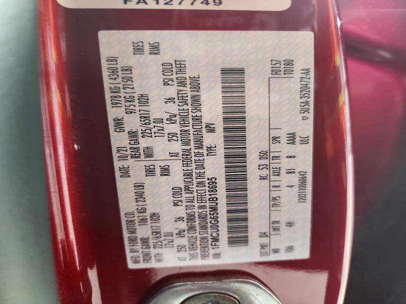 Aukcja sprzedaży 2021 Ford Escape, vin: 1FMCU0G65MUB18695, numer aukcji: 68657796