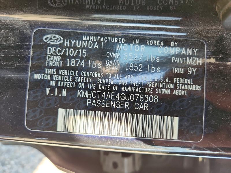 2016 Hyundai Accent მანქანა იყიდება აუქციონზე, vin: KMHCT4AE4GU076308, აუქციონის ნომერი: 70275016