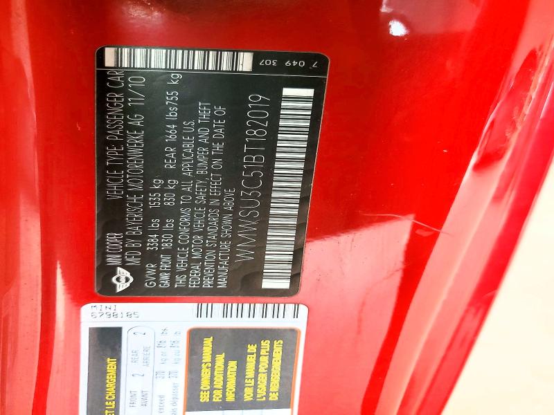 Aukcja sprzedaży 2011 Mini Cooper, vin: WMWSU3C51BT182019, numer aukcji: 70606086