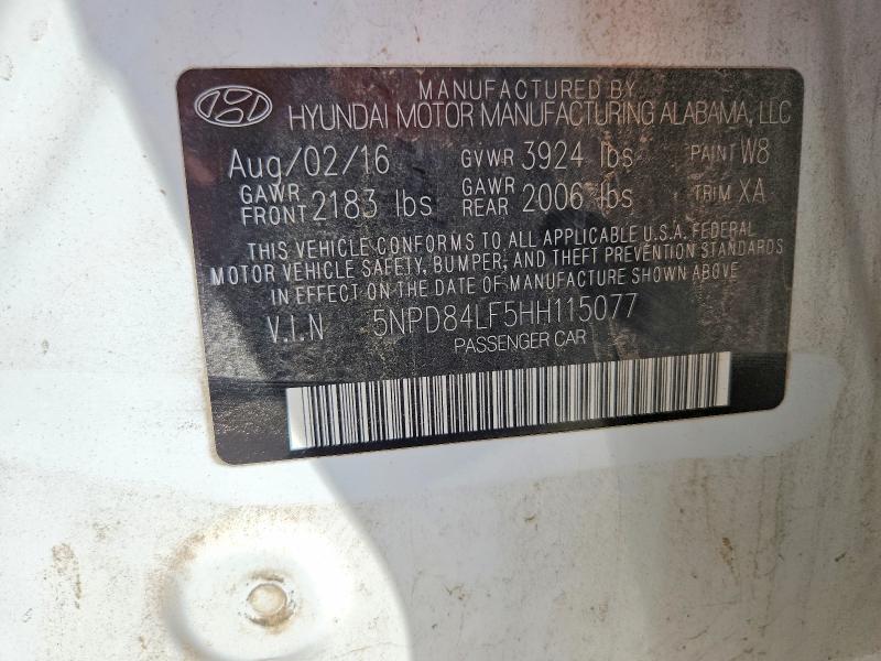68507196 :رقم المزاد ، 5NPD84LF5HH115077 vin ، 2017 Hyundai Elantra مزاد بيع