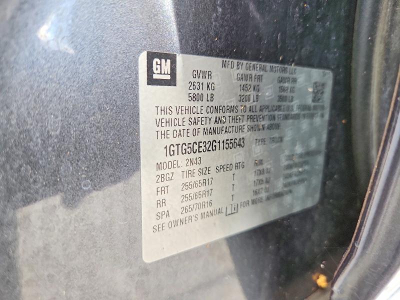 68084306 :رقم المزاد ، 1GTG5CE32G1155643 vin ، 2016 Gmc Canyon مزاد بيع