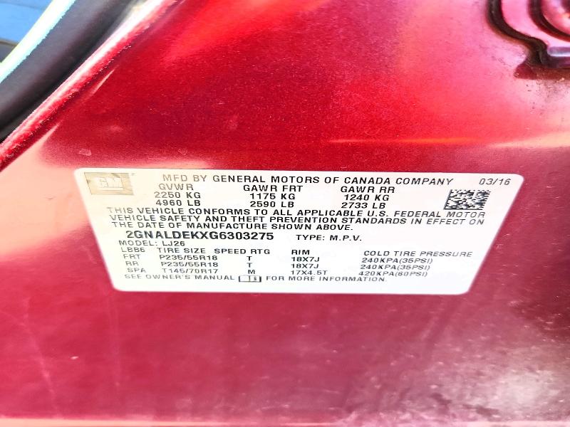 Aukcja sprzedaży 2016 Chevrolet Equinox, vin: 2GNALDEKXG6303275, numer aukcji: 70177646