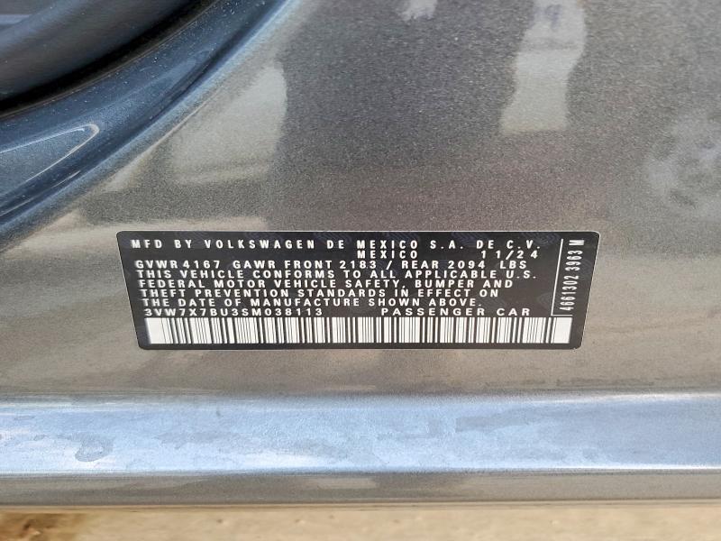 2025 Volkswagen Jetta მანქანა იყიდება აუქციონზე, vin: 3VW7X7BU3SM038113, აუქციონის ნომერი: 67789336
