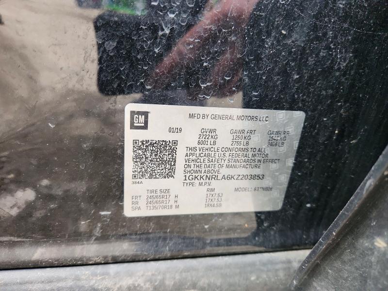 70169406 :رقم المزاد ، 1GKKNRLA6KZ203853 vin ، 2019 Gmc Acadia مزاد بيع
