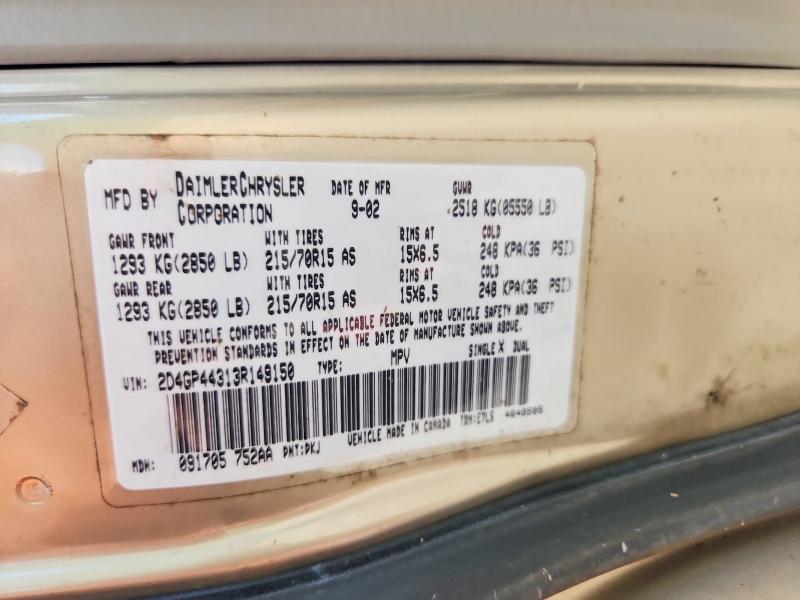 Продаж на аукціоні авто 2003 Dodge Grand Caravan, vin: 2D4GP44313R149150, номер лоту: 68574386