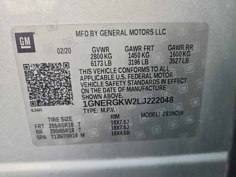 2020 Chevrolet Traverse მანქანა იყიდება აუქციონზე, vin: 1GNERGKW2LJ222048, აუქციონის ნომერი: 68568256