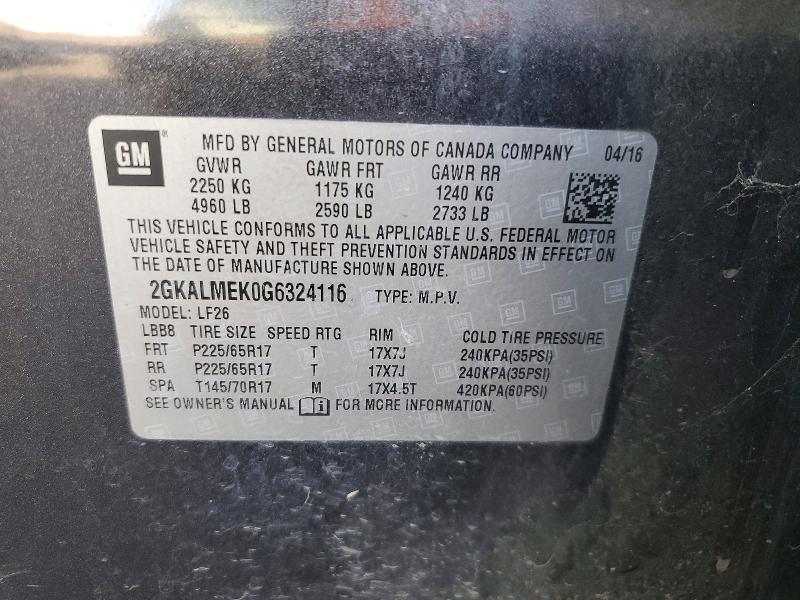 Продаж на аукціоні авто 2016 Gmc Terrain, vin: 2GKALMEK0G6324116, номер лоту: 69634706