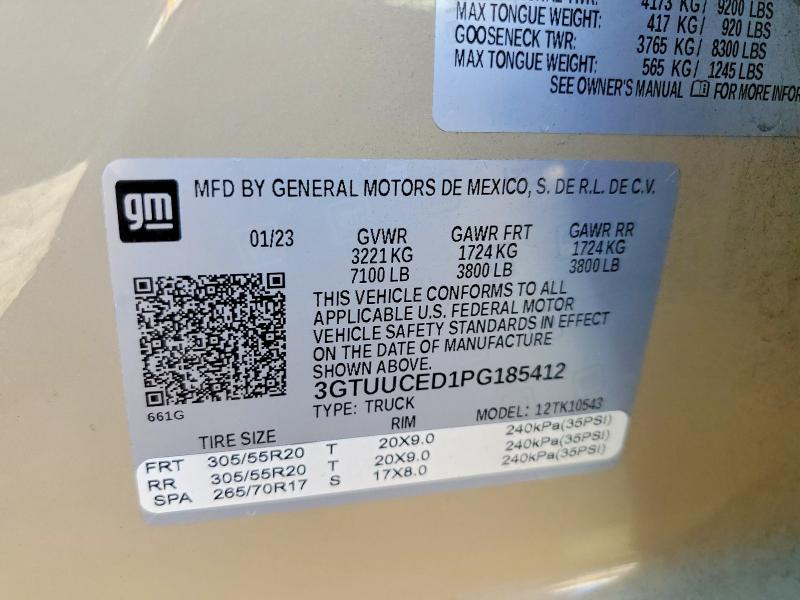 2023 Gmc Sierra მანქანა იყიდება აუქციონზე, vin: 3GTUUCED1PG185412, აუქციონის ნომერი: 67047956
