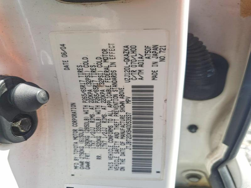 Aukcja sprzedaży 2004 Lexus Gx, vin: JTJBT20X940053937, numer aukcji: 67325046