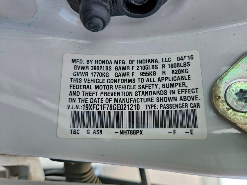 2016 Honda Civic მანქანა იყიდება აუქციონზე, vin: 19XFC1F78GE021210, აუქციონის ნომერი: 70497496