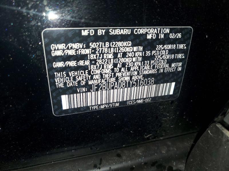 Aukcja sprzedaży 2026 Subaru Outback, vin: JF2BUPAD8TY516038, numer aukcji: 67842356