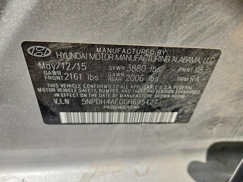 2016 Hyundai Elantra მანქანა იყიდება აუქციონზე, vin: 5NPDH4AE0GH695427, აუქციონის ნომერი: 67242386