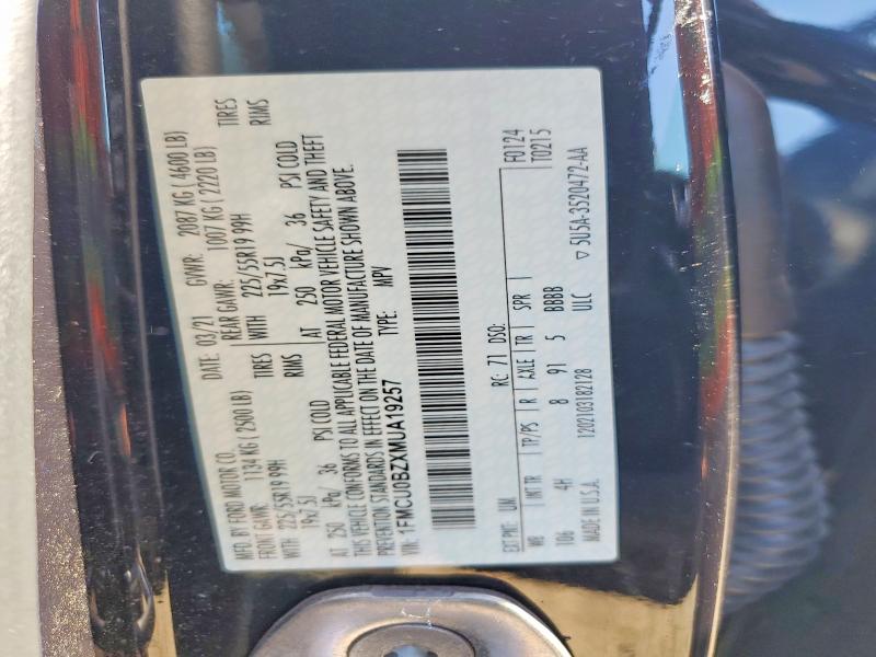 Aukcja sprzedaży 2021 Ford Escape, vin: 1FMCU0BZXMUA19257, numer aukcji: 70082656
