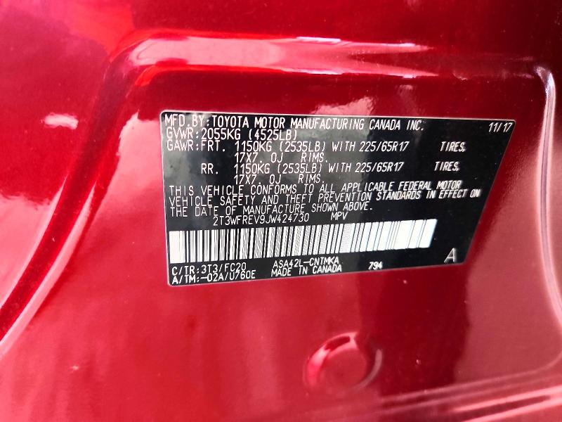70523916 :رقم المزاد ، 2T3WFREV9JW424730 vin ، 2018 Toyota Rav4 مزاد بيع