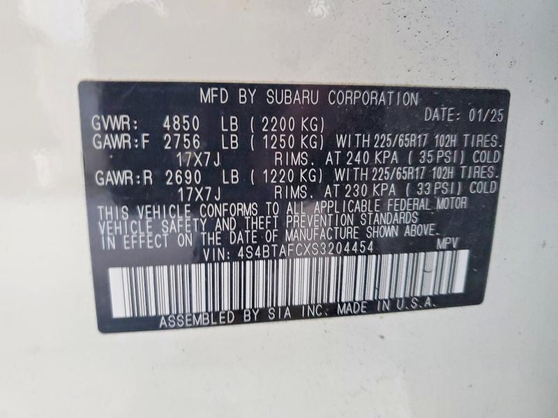 2025 Subaru Outback მანქანა იყიდება აუქციონზე, vin: 4S4BTAFCXS3204454, აუქციონის ნომერი: 68589966