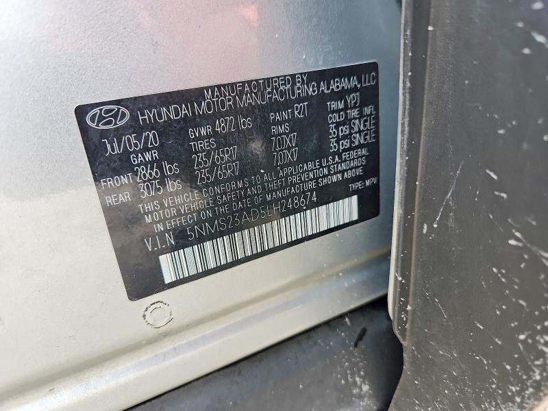 Aukcja sprzedaży 2020 Hyundai Santa Fe, vin: 5NMS23AD5LH248674, numer aukcji: 69730136