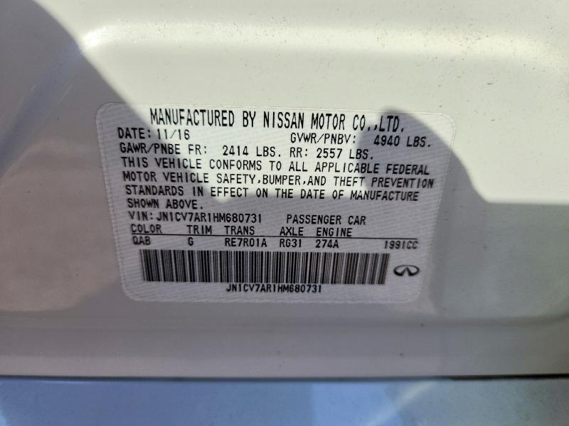 Aukcja sprzedaży 2017 Infiniti Q50, vin: JN1CV7AR1HM680731, numer aukcji: 67408566