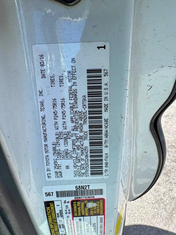 70083106 :رقم المزاد ، 5TFRX5GN3GX064259 vin ، 2016 Toyota Tacoma مزاد بيع