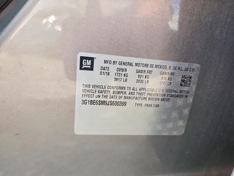 2018 Chevrolet Cruze მანქანა იყიდება აუქციონზე, vin: 3G1BE6SM9JS600399, აუქციონის ნომერი: 70503046