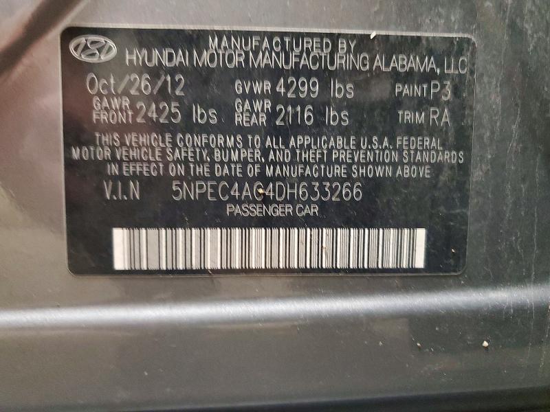 71240856 :رقم المزاد ، 5NPEC4AC4DH633266 vin ، 2013 Hyundai Sonata مزاد بيع