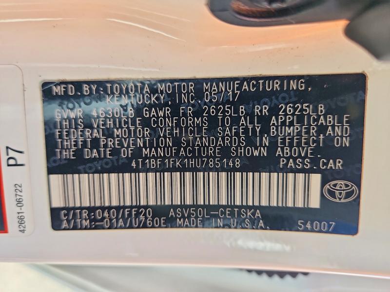 Aukcja sprzedaży 2017 Toyota Camry, vin: 4T1BF1FK1HU785148, numer aukcji: 68971396