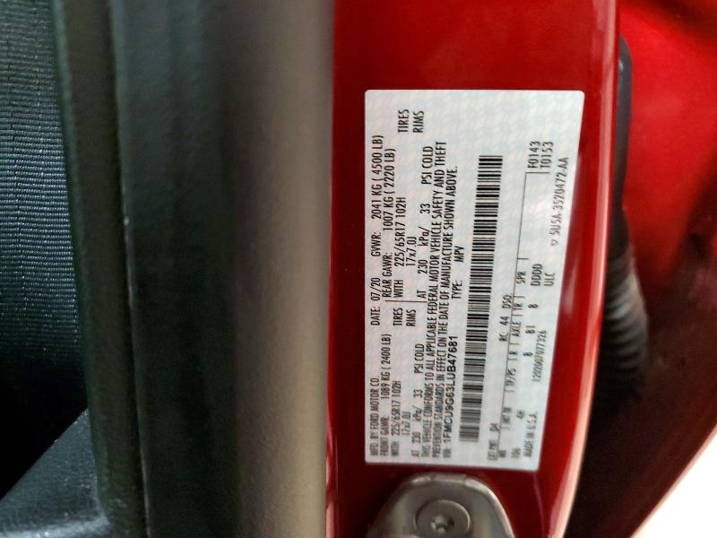 66775046 :رقم المزاد ، 1FMCU9G63LUB47681 vin ، 2020 Ford Escape مزاد بيع