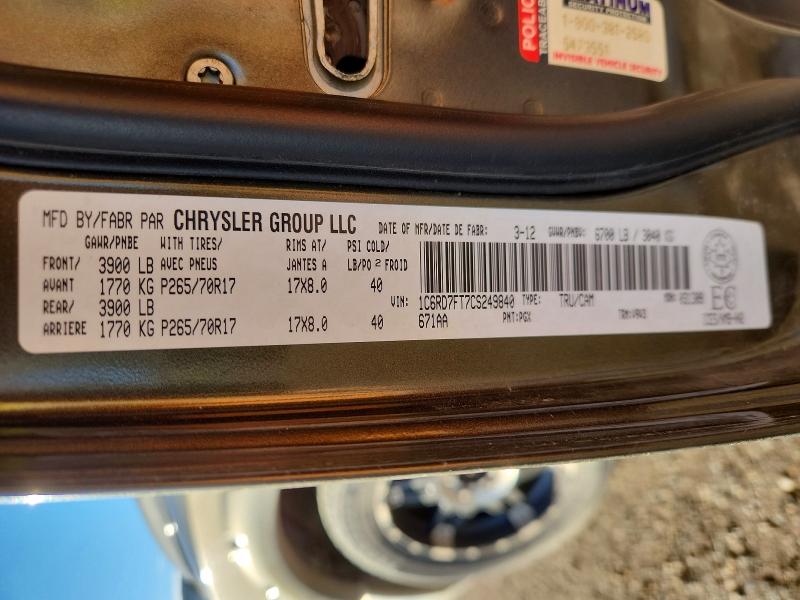 70735996 :رقم المزاد ، 1C6RD7FT7CS249840 vin ، 2012 Dodge Ram 1500 مزاد بيع