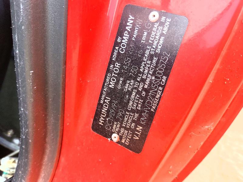 Auction sale of the 1995 Hyundai Accent, vin: KMHVD21N5SU005752, lot number: 70744256