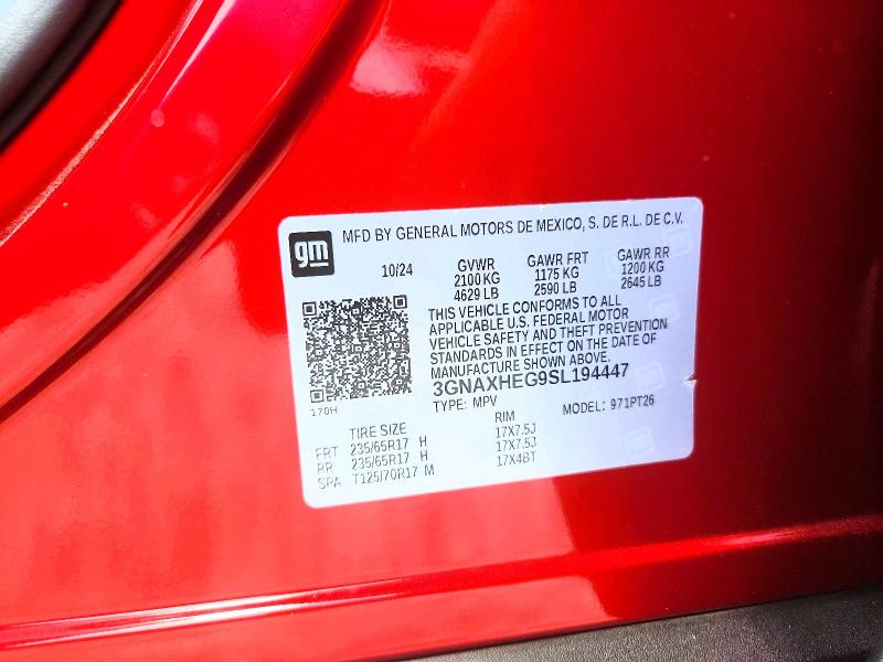 Aukcja sprzedaży 2025 Chevrolet Equinox, vin: 3GNAXHEG9SL194447, numer aukcji: 68012506