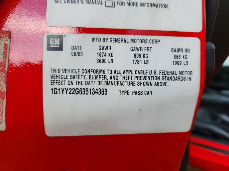 Aukcja sprzedaży 2003 Chevrolet Corvette, vin: 1G1YY22G635134383, numer aukcji: 68637126