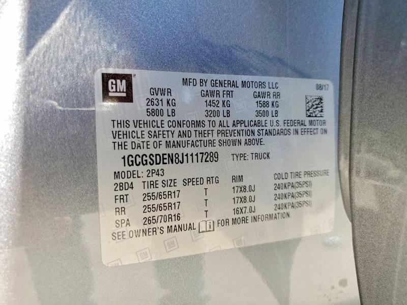 67655926 :رقم المزاد ، 1GCGSDEN8J1117289 vin ، 2018 Chevrolet Colorado مزاد بيع
