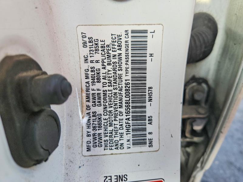 69181186 :رقم المزاد ، 1HGFA16568L008261 vin ، 2008 Honda Civic مزاد بيع