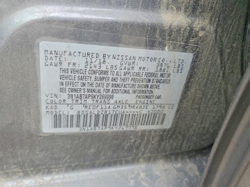 70405826 :رقم المزاد ، 3N1AB7AP9KY269998 vin ، 2019 Nissan Sentra مزاد بيع