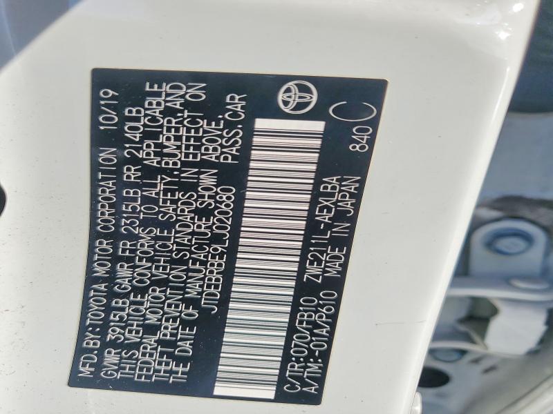 68556516 :رقم المزاد ، JTDEBRBE9LJ020680 vin ، 2020 Toyota Corolla مزاد بيع