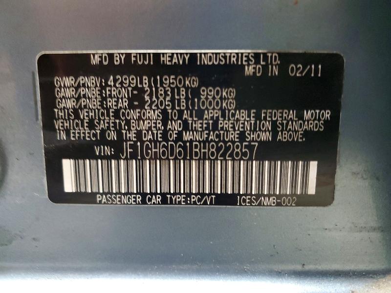 Aukcja sprzedaży 2011 Subaru Impreza, vin: JF1GH6D61BH822857, numer aukcji: 69568226