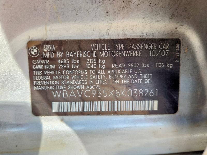 67095116 :رقم المزاد ، WBAVC935X8K038261 vin ، 2008 Bmw 328 مزاد بيع