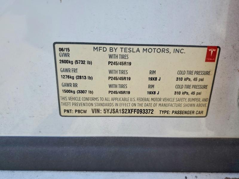 Aukcja sprzedaży 2015 Tesla Model S, vin: 5YJSA1S2XFF093372, numer aukcji: 67141636
