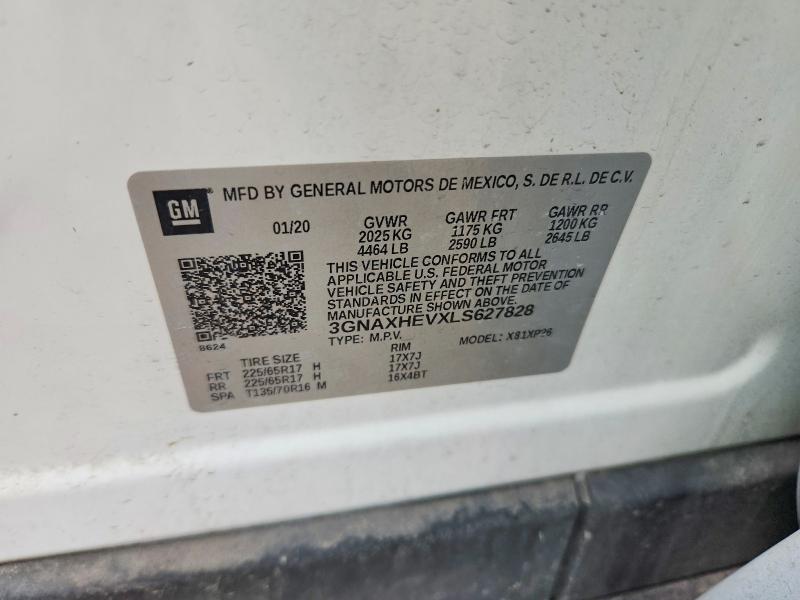 2020 Chevrolet Equinox მანქანა იყიდება აუქციონზე, vin: 3GNAXHEVXLS627828, აუქციონის ნომერი: 70171496