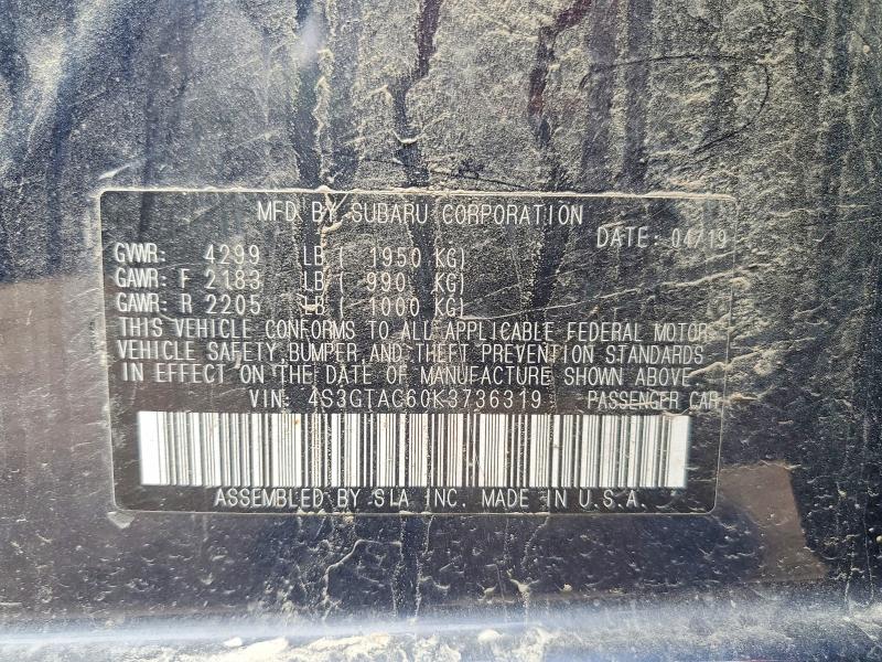70188446 :رقم المزاد ، 4S3GTAC60K3736319 vin ، 2019 Subaru Impreza مزاد بيع