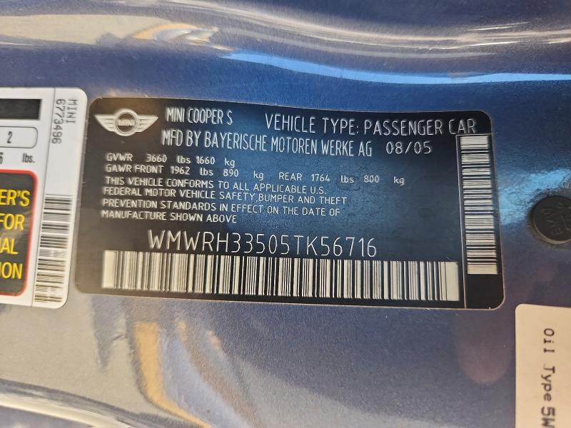 Aukcja sprzedaży 2005 Mini Cooper, vin: WMWRH33505TK56716, numer aukcji: 69586536
