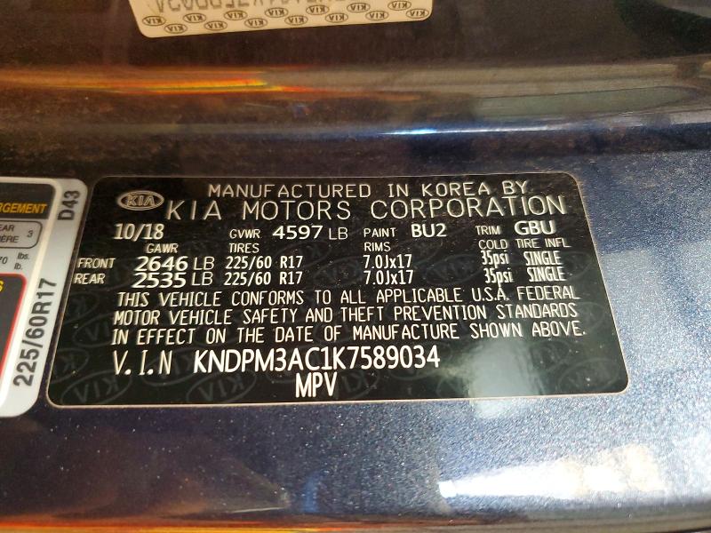 Aukcja sprzedaży 2019 Kia Sportage, vin: KNDPM3AC1K7589034, numer aukcji: 68052946