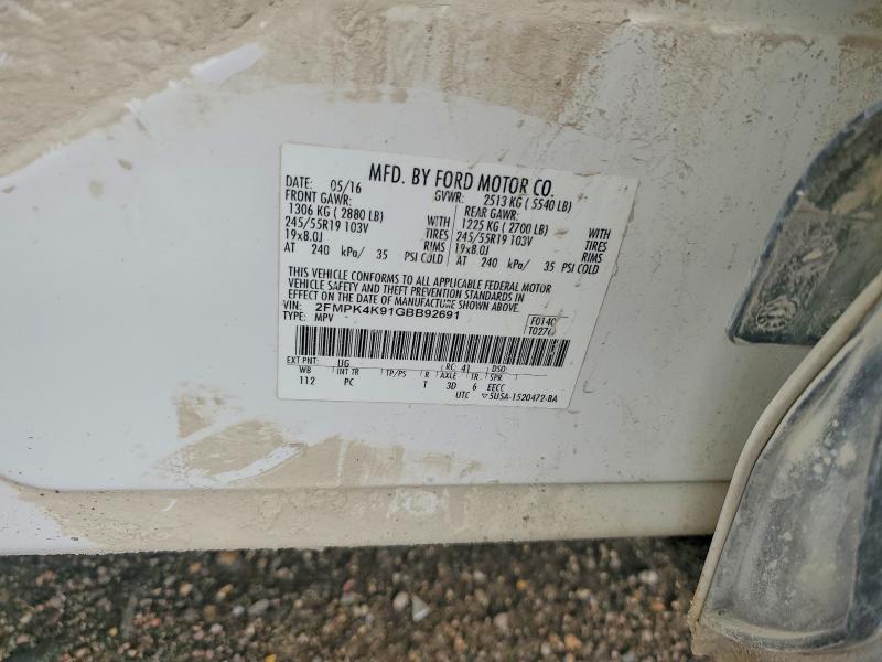 2016 Ford Edge მანქანა იყიდება აუქციონზე, vin: 2FMPK4K91GBB92691, აუქციონის ნომერი: 68961546
